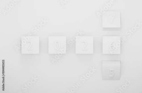2025 change to 2026 Happy New Year white background 3d render minimal design.