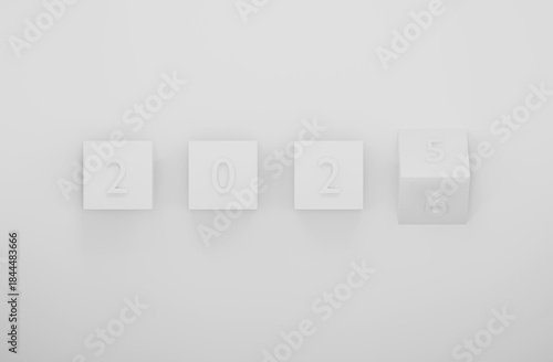 2025 change to 2026 Happy New Year white background 3d render minimal design.