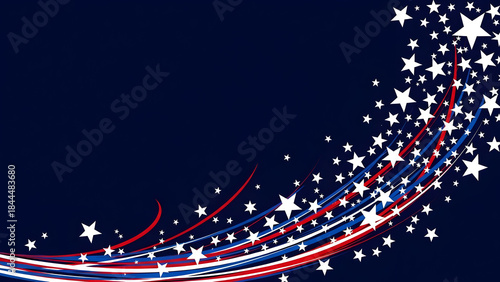Patriotic starry night background with red white and blue lights