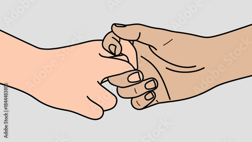 Close up of adult and child hands holding together in a caring and protective gesture.