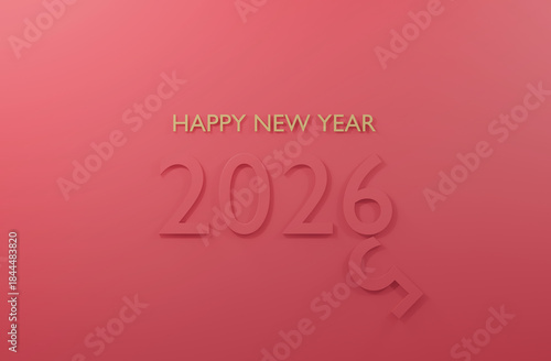 2025 change to 2026 Happy New Year pink or red background 3d render minimal design.
