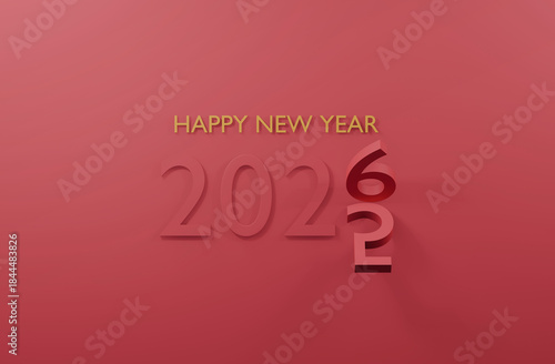 2025 change to 2026 Happy New Year pink or red background 3d render minimal design.