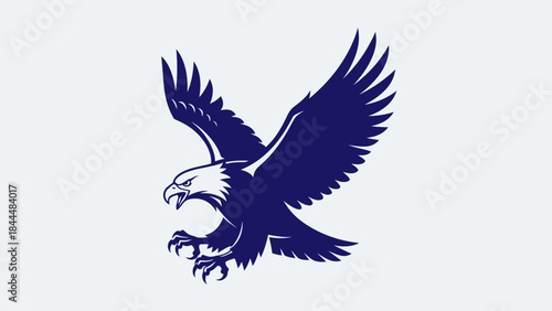 Majestic blue eagle soaring through the sky with outstretched wings and focused gaze.