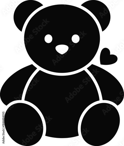 Cute teddy bear silhouette with heart symbol adorable stuffed toy black vector illustration for kids 
