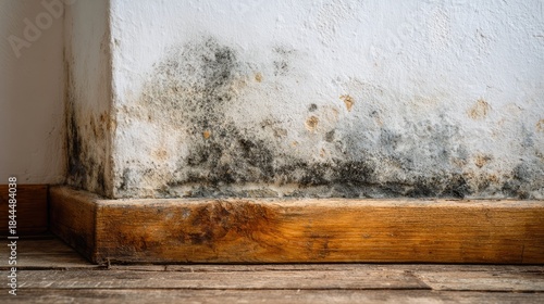 Mold and Dampness on Interior Wall Near Wooden Floor Caused by Moisture Damage