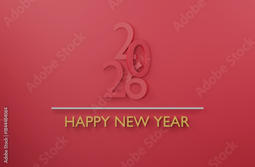 2026 Happy New Year pink or red background 3d render minimal design.