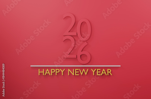 2026 Happy New Year pink or red background 3d render minimal design.