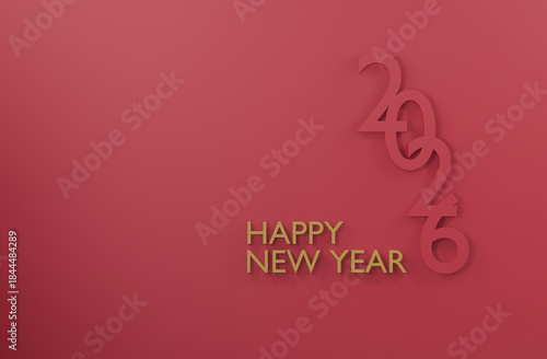 2026 Happy New Year pink or red background 3d render minimal design.