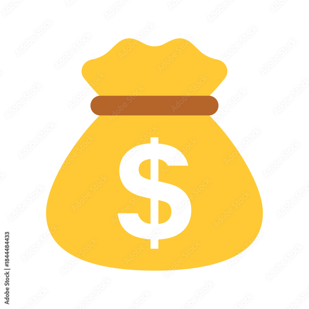 Φωτογραφία お金の袋を表したフラットなドル通貨アイコン /Yellow Dollar Money Bag Icon