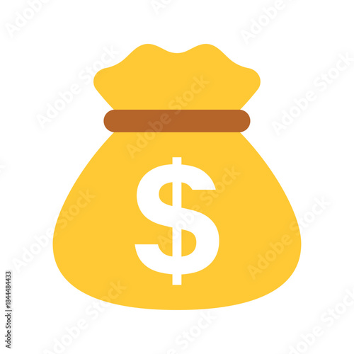 お金の袋を表したフラットなドル通貨アイコン /Yellow Dollar Money Bag Icon