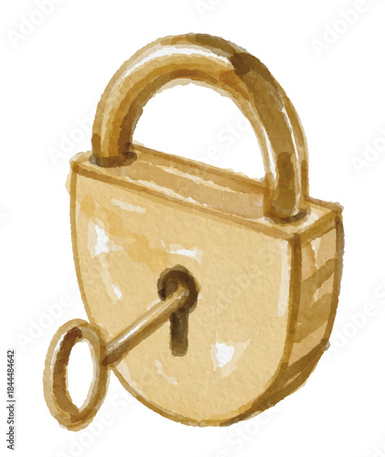 Hand painted watercolor old padlock isolated
