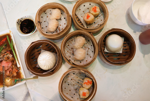 Asia Food Dim sum served on the table in Chinese Restaurant 