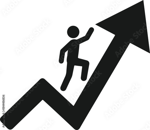 A person striving for success and growth climbing an upward trend arrow