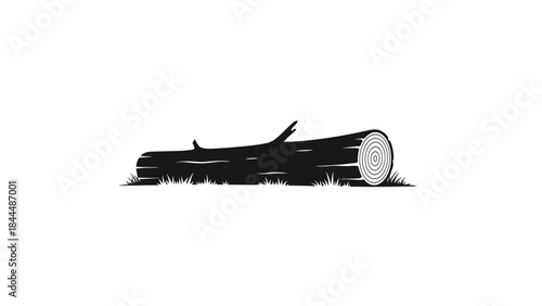 Rustic Wood Log Silhouette on Grass.