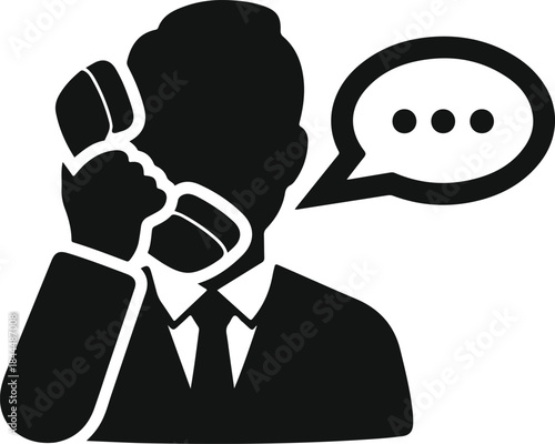 Professional silhouette engaged in a phone call with a speech bubble indicating conversation