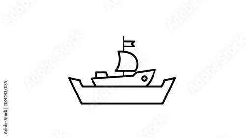 Simple line art illustration of a small boat inside a larger boat.