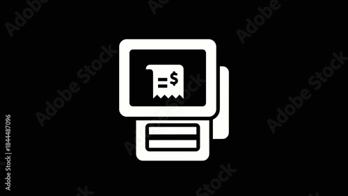 White Icon of a Cash Register with Receipt and Dollar Sign.