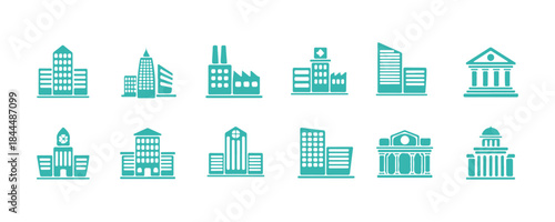 Creating an icon set. A mix of house, home, store, office, apartment, and more. Vector illustration. Can be easily changed to any color.