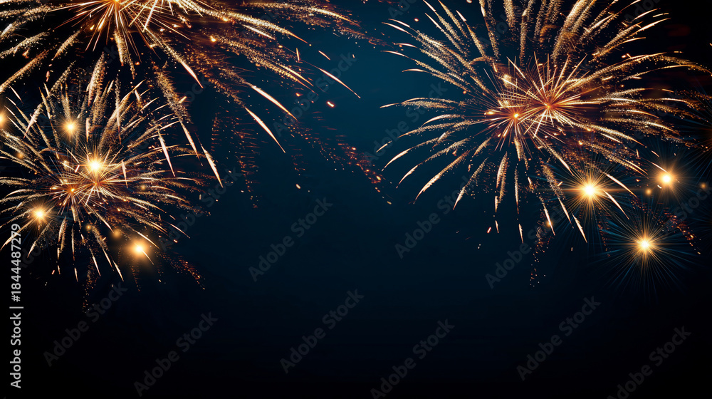 Fototapeta premium Silvester 2026, new year, new year's eve, party, new years eve background banner panorama long- purple firework fireworks display on dark blue night sky