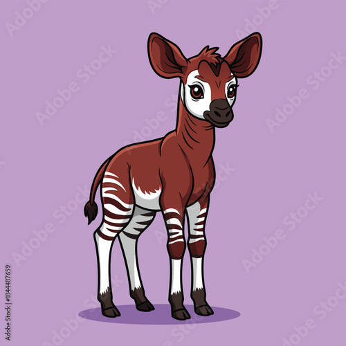 Cute Okapi Calf Standing Cartoon Vector.