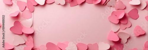 Heartfelt composition of paper cut hearts in warm colors, suitable for website backgrounds for dating services, product packaging for chocolates, or artistic expressions of love.