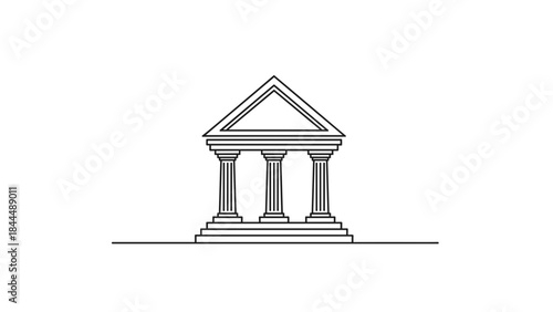Classical Greek Temple Facade with Ionic Columns and Pediment.