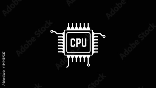 CPU Processor Chip Icon on Black Background.
