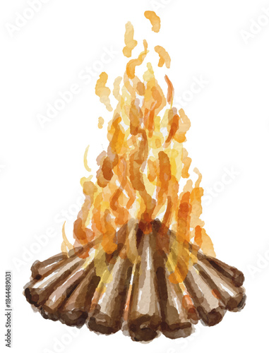 Watercolor bonfire isolated on white background