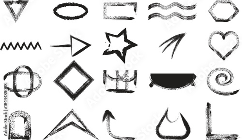 Collection of 20 abstract black symbols on white background