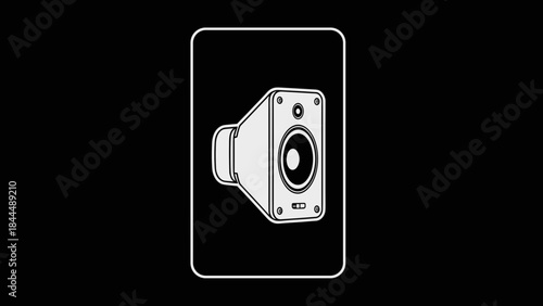 Minimalist Speaker Icon on Black Background.