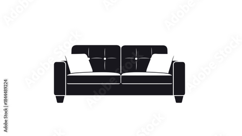 Modern Black Sofa with White Cushions Icon 1.