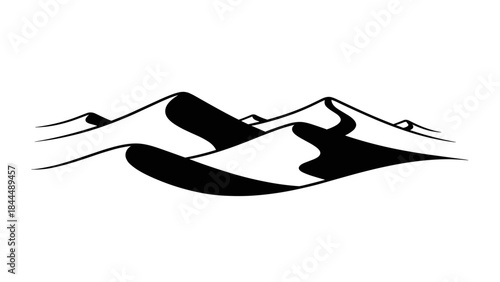 Stylized Black and White Desert Sand Dunes Landscape.