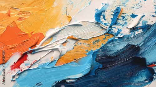 Abstract oil paint texture with multicolored spots and strokes on a canvas-like background, suitable for wall decor mockups, book covers for art journals, or expressive visual projects.