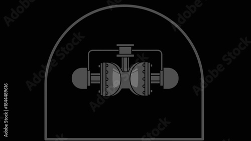 Abstract illustration of a phoropter an ophthalmic testing device used for vision examination and eye care.