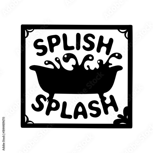 Splish Splash Illustration of a Bath Tub with Water Inside a Frame