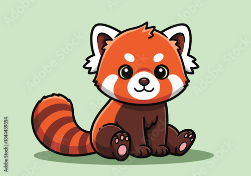 Cute Red Panda Sitting Cartoon Illustration.