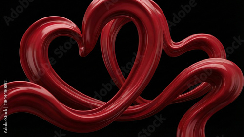 Glossy Red Abstract Heart Shape Flow on Black Background