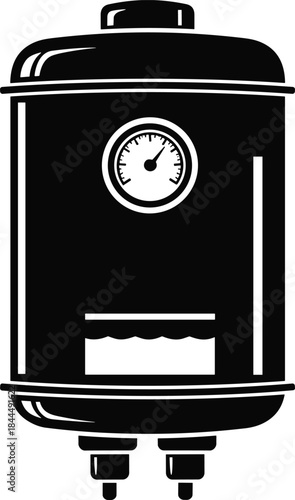 Industrial water heater tank icon illustration, boiler pressure gauge concept, hot water storage system, plumbing equipment graphic, energy appliance design