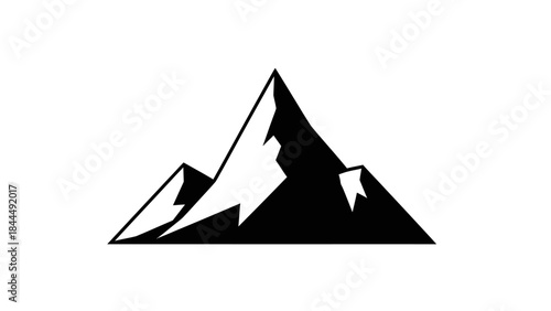 Black Silhouette of Jagged Mountain Peaks Against a White Background Minimalist Style