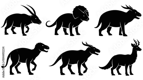 A Collection of Diverse Silhouette Animal and Dinosaur Illustrations on a White Background