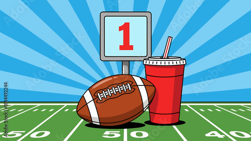 Football Game Day with Cup and Scoreboard Illustration