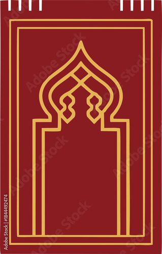 Traditional Islamic Prayer Mat with Gold Pattern, Religious Symbol