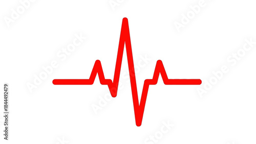 A simple red electrocardiogram heartbeat line on a white background representing health and life