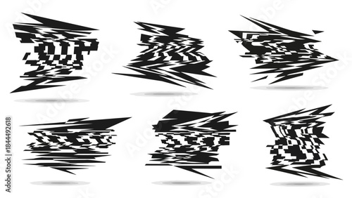 Abstract Glitch Art Elements in Black and White with Shadows Representing Digital Distortion