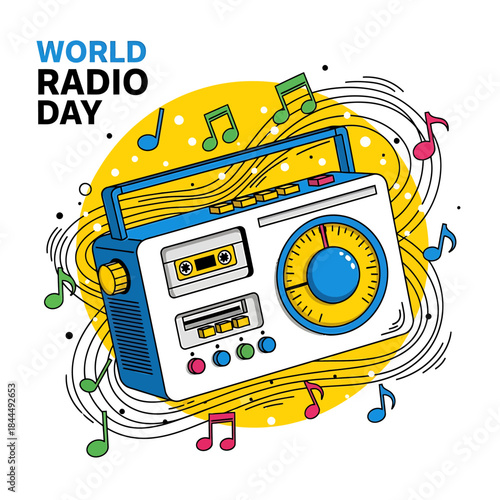 Celebrate World Radio Day with a Vintage Boombox Illustration