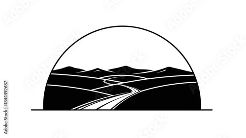 Stylized Landscape with Winding Road and Hills.