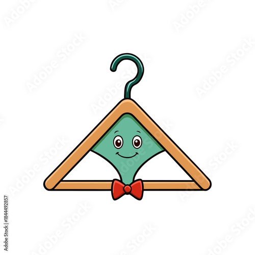 Cartoon hanger with face and bowtie image on transparent background
