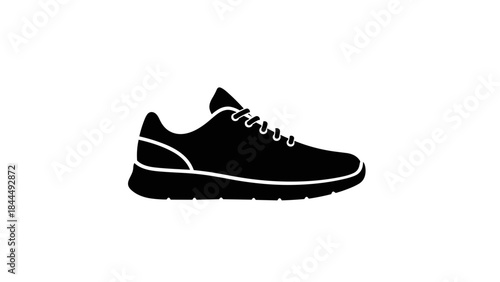 Black Silhouette of a Modern Athletic Running Shoe.