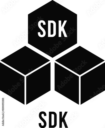 SDK software development kit icon illustration, developer tools concept, application integration blocks, programming framework symbol, technology platform graphic