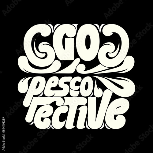 Cream colored groovy lettering on black background